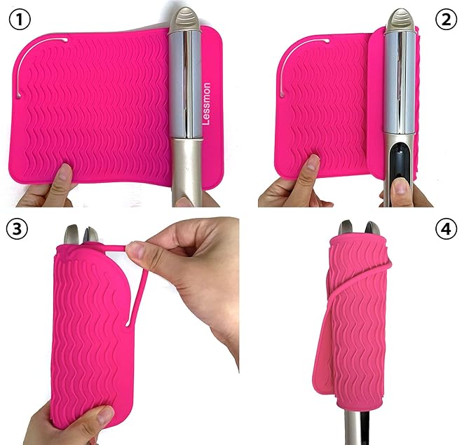 Flat Iron Travel Mat, Curling Iron Counter Protector with Heat Resistant Glove for Curling Irons, Hair Straightener, Flat Irons and Hair Styling Tools, 9” x 6.5”, Pink by Lessmon