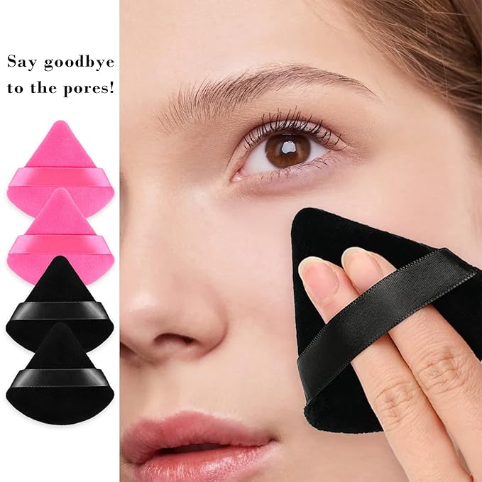 8pcs Triangular Powder Puff Face Soft Velvet Makeup Puff for Loose Powder Body Powder Makeup Sponge for Contouring Wet Dry Foundation Blender Sponge Beauty Makeup Tool.(Black&Rose Red)