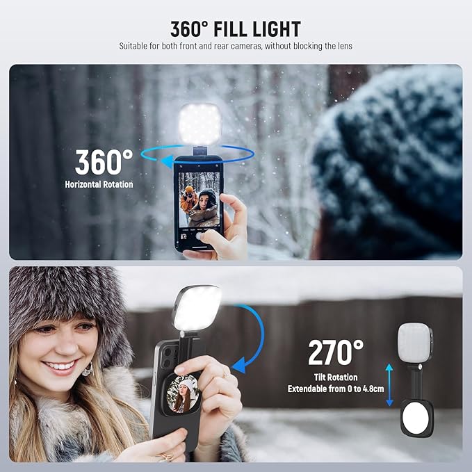 NEEWER BASICS Magnetic Selfie Light Compatible with MagSafe iPhone,CRI95 700lx/0.3m Folding LED Phone Fill Ring Lighting with Mirror for Zoom Makeup Photography Recording Video Conference, Black NL48B