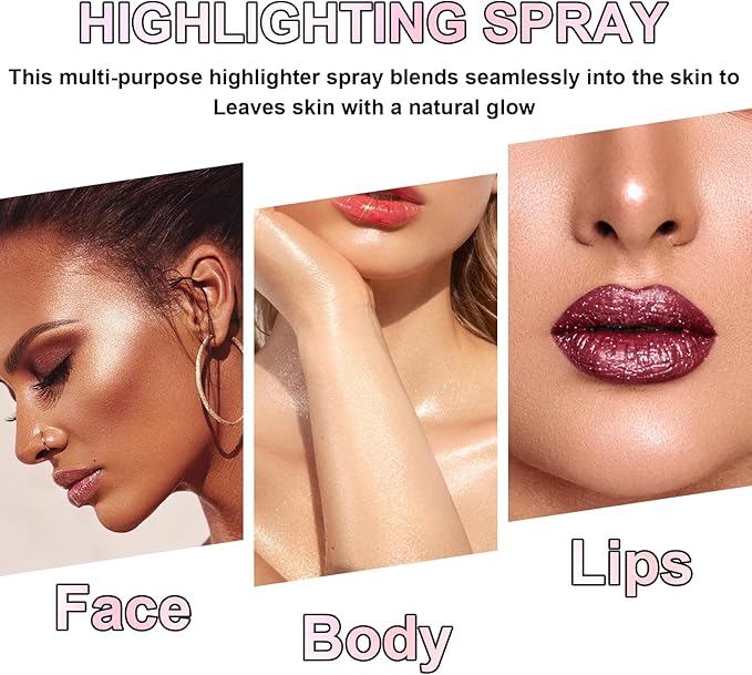 Hair and Body Glitter Spray, Holographic Glitter Highlighter Powder, Face Body Clothes Shiny Glitter, Loose Shimmer Hairspray Festival Rave Prom Accessories (Peal White)