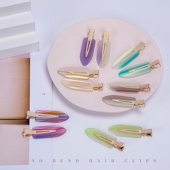 No Crease Creaseless No Bend Hair Clips For Styling Non Slip Flat Clips For Makeup Hair Accessories For Women,Gradient Color,12 PCS