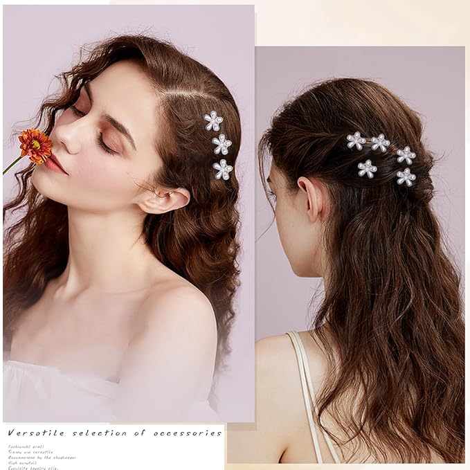 16 Pcs Small Pearl Claw Clips with Flower Design, Mini Hair Clips for Thin Thick Hair, Sweet Tiny Hair Clips, Little Flower Hair Jaw Clamps, Nonslip Bangs Pins Hair Accessories for Women Girls