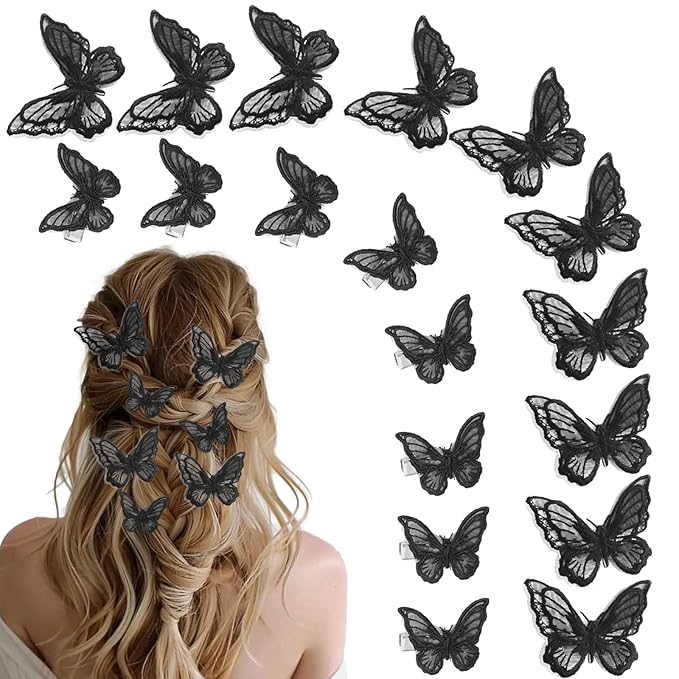 20Pcs Butterfly Hair Clips - Black Moving Butterfly Clips Fairy Accessories for Women & Teens
