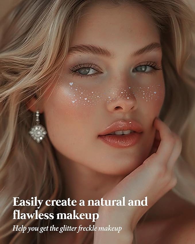 Glitter Freckles, Coachella Face Glitter for Kids Women Girls, Waterproof Glow Up Singer Concerts Festival Rave Accessories (Silver -Hearted)