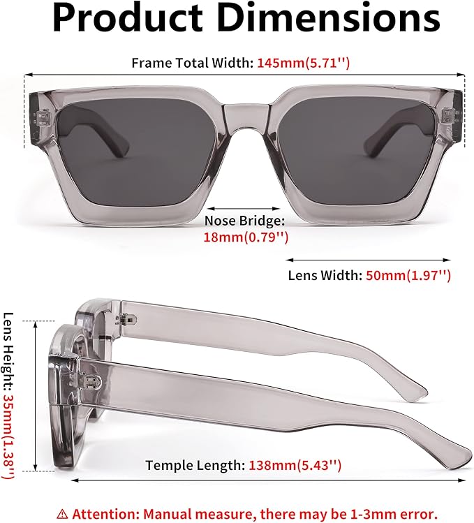 FEISEDY Retro 90s Square Sunglasses for Women Men Trendy Chunky Rectangle Sunglasses UV400 Protection B2385