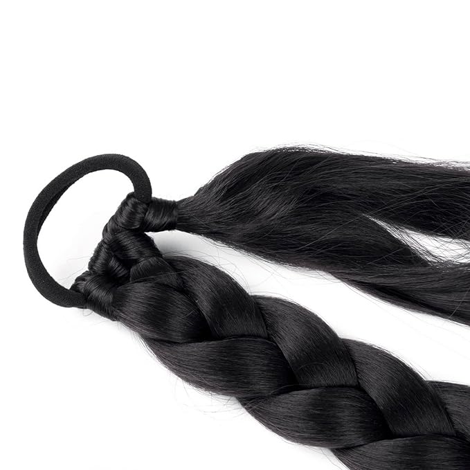 2 Pack Long DIY Braided Ponytail Extension with Hair Tie Straight Wrap Around Hair Extensions Ponytail(2#)