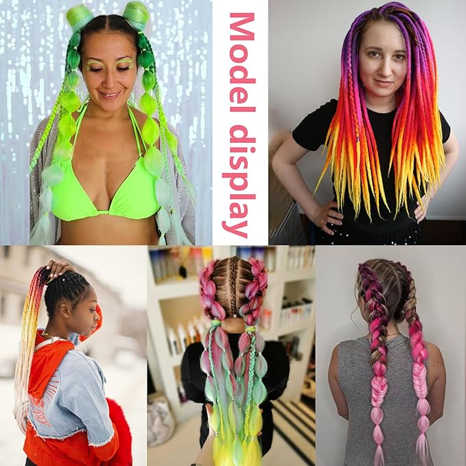 Ombre Pink-Yellow-Blonde Pre Stretched Braiding Hair, 36 Inches Braid Hair Extensions, 8 packs Multi Color Blend Braiding Hair Pre-stretched, Crochet Hair Braiding