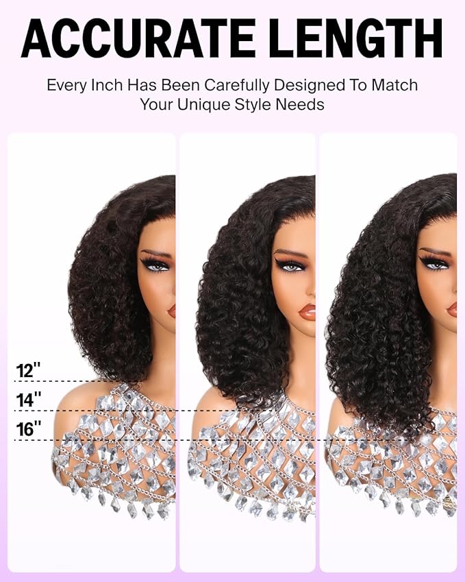 6x6 Curly Bob Wig Human Hair Glueless Curly Wig Pre Cut HD Lace Closure Bob Wig Glueless Wig Pre Plucked Bleached Knots 14 Inch