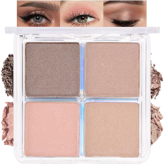4 Colors Deep Rose Soft Pink Beige Brown Eye Shadow Palette Makeup, Neutral Matte Shimmer Eyeshadow Palette for Women Highly Pigmented Waterproof, paleta de sombras de ojos, Vegan & Cruelty-free 09