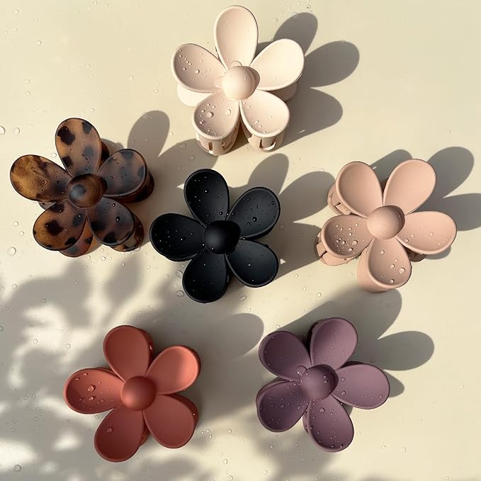 Flower Hair Clips 6 PCS Flower Claw Clips Daisy Clips for Women Matte Large Claw Clips Strong Hold Jaw Clamps Hair Accessories for Thick Hair 6 Colors