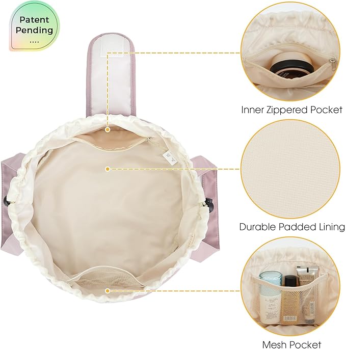 Narwey Barrel Drawstring Makeup Bag Pink Large Cosmetic Bag Make up Bags Toiletry Bag Travel Bags for Toiletries Organizer for Women Gift for Teen Girls (Dusty Rose) (Patent)