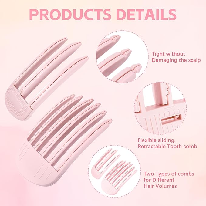 2PCS Volumizing Hair Clips for Women, Hair Volume Clip Styling Tools Volumizing Comb for Fluffy Bangs Clips for Root Lift, Root Booster Clips, Pink