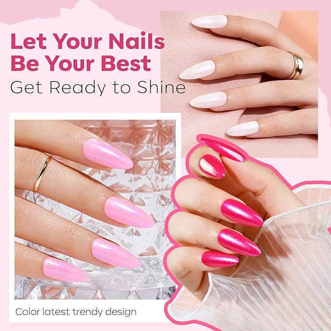 modelones Nail Polish Set, 6 Colors Quick Dry Nude Hot Pink Chrome Nail Polish Light Pink Shimmer Pearl Spring Summer Fingernail Polish DIY Nail Art Salon Home Easter Gifts for Women Girl