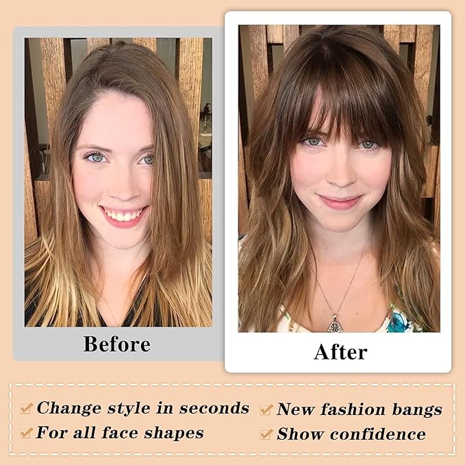 NAYOO Wispy Bangs Hair Clip -Blonde 100% Real Human Hair Clip in Bangs for Women Fringe with Temples Hairpieces for Daily Wear
