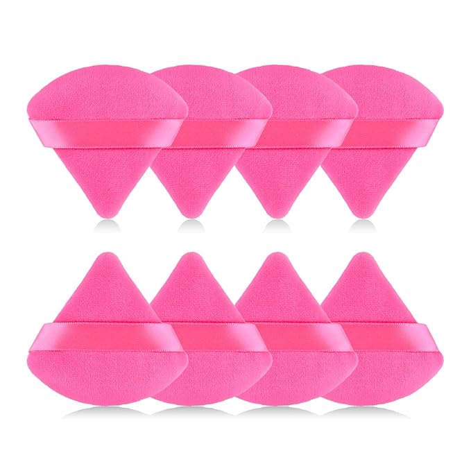 8pcs Triangular Powder Puff Face Soft Velvet Makeup Puff for Loose Powder Body Powder Makeup Sponge for Contouring Wet Dry Foundation Blender Sponge Beauty Makeup Tool.(Rose Red)