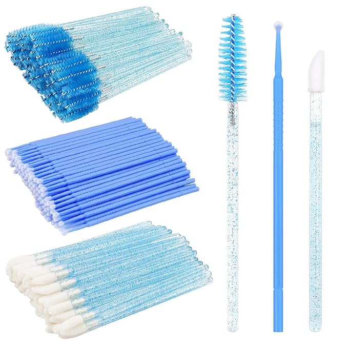 300 PCS Eyelash Extension Supplies Kit Disposable Micro Swab Brush Eyebrow Spoolies Lip Stick Brush Mascara Wand Applicator Makeup Brush Tool(Blue Sets)