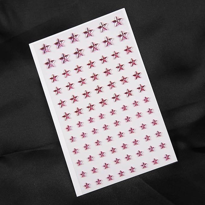 264Pcs Star Face Gems Eye Gems, Self-Adhesive Face Jewels Rhinestones 5/7/10 mm DIY Face Gems Stick on, Patriotic Makeup Gems Rave Accessories for Face Eyes Hair Makeup Body, Crafts (Pink-Star)