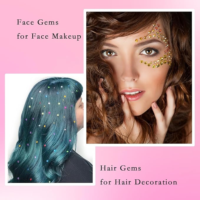 NIACONN 1760 Pcs Gold Yellow Hair Jewels Face Gems Stick on, Self Adhesive Glitter Rhinestones Stickers for Women Body Eyes Nails Festival Halloween Makeup & Crafts