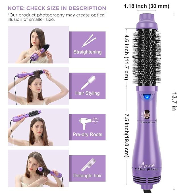 Hot Air Brush, Aima Beauty Salon One-Step Hair Dryer and Volumizer, 4-in-1 Hair Dryer Brush, Hair Styling Tools, Purple-Round