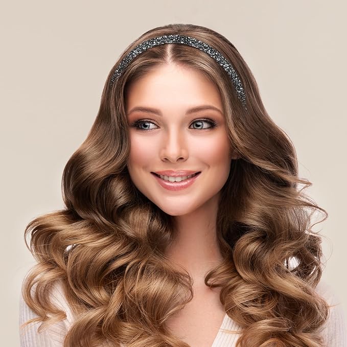 2Pcs Diamond Headband, Sparkly Rhinestone Headband for Women Girls Glitter Crystal Headbands Bling Hair Styling Accessories for Wedding Birthday Party (Black and White)