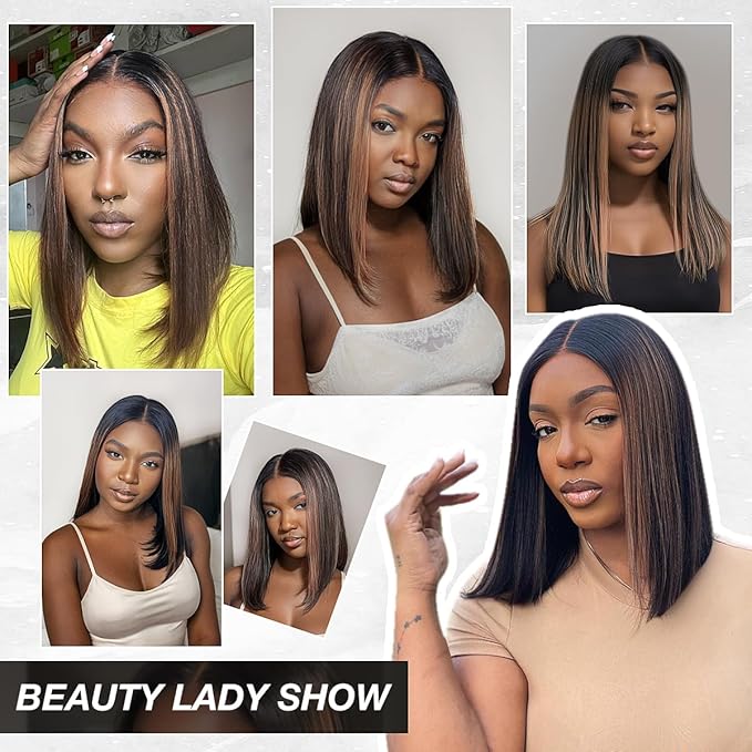 1B/30 Mixed Brown Wig Human Hair, Wear to Go Glueless Bob Wig Human Hair 200% Density 5x5 HD Lace Closure Wigs with Natural Hairline for Women(16 inch)