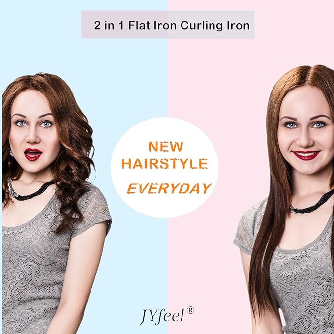 2 in 1 Flat Iron Curling Iron in One, Travel Hair Straightener and Curler Dual Voltage Mini Straightener Curler Combo with 1 Inch Ceramic Plate Rose Gold