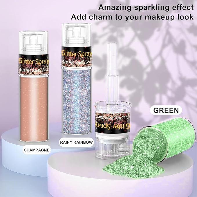Hair and Body Glitter Spray, 1PC Green Glitter Hairspray Dry Powder Makeup for Clothes, Festival Rave Prom Loose Sparkle Powder,Holographic Ultra Fine Resin Glitters for Crafts,10g (Green)