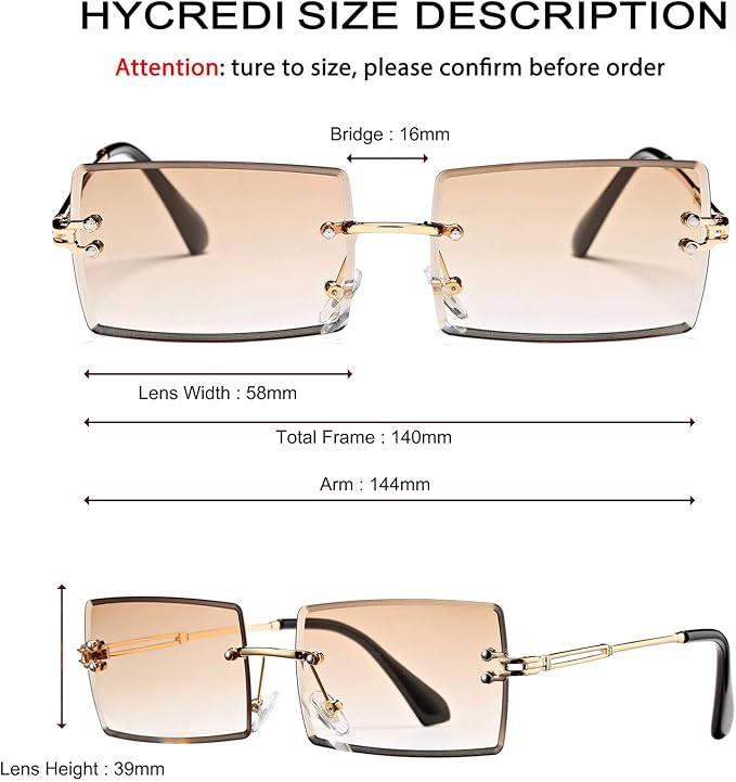 Rectangle Sunglasses for Men/Women Small Rimless Square Shade Eyewear
