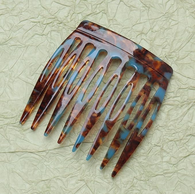 2 Pcs Women Hair Side Comb French Vintage 2.3 x 2.4 Inch Hair Decoration Curved Hair Combs for Bun Twist Hair Styling Accessories (Black and Brown)