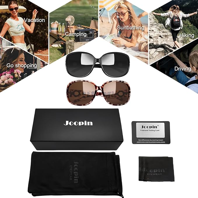 Joopin Big Womens Sunglasses Polarized Trendy Sun Glasses Large Rectangle UV Protection Rhinestone Sunnies