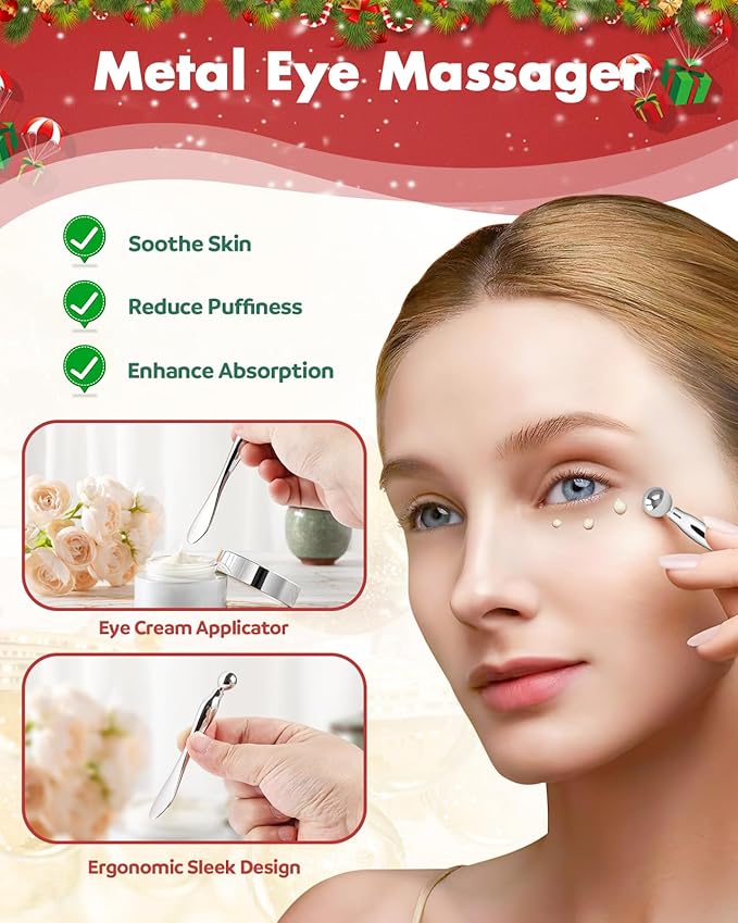 2 Pairs Reusable Under Eye Wrinkle Patches Silicone Mask, Plump Fine Lines & Wrinkles, with Metal Eye Cream Applicator, Tin Case, Red & Green