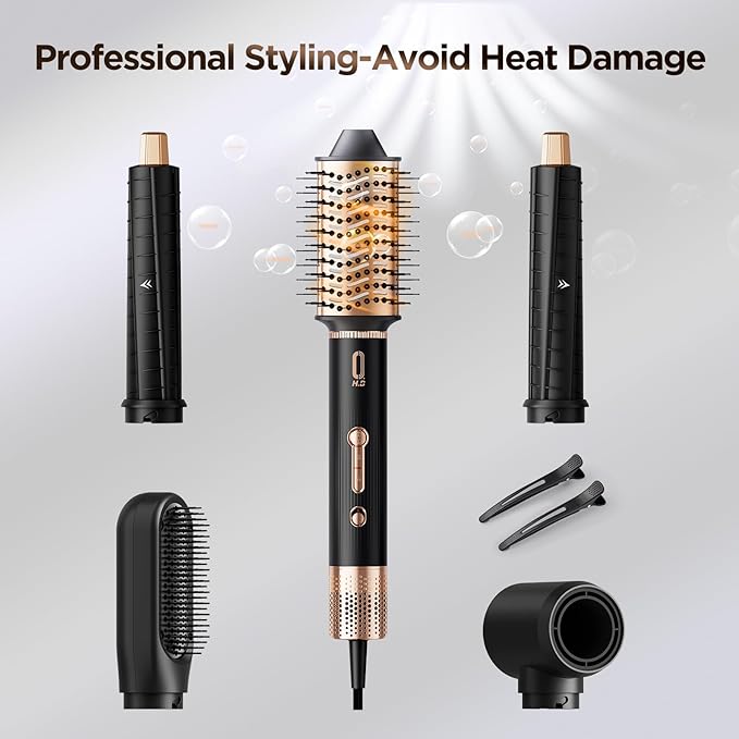 5 in 1 High-Speed Hot Air Styler - Professional Frizz-Free Hair Dryer Brush with Negative Ions, Fast Drying Blow Dryer Brush, No Heat Damage, Auto-Wrap Curl, Volumize, Straighten