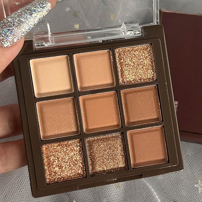 9 Colors Nude Champagne Gold Matte Shimmer Eyeshadow Palette for Eye Makeup,High Pigmented Brown Eye Shadow Primers Powder Palet de sombras de ojos-06#