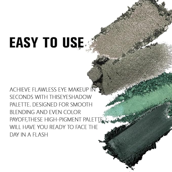 4 Colors Soft Mint Deep Emerald Gunmetal Silver Eye Shadow Palette Makeup, Highly Pigmented Waterproof Matte Shimmer Eyeshadow Palette for Women, paleta de sombras de ojos, Vegan & Cruelty-free