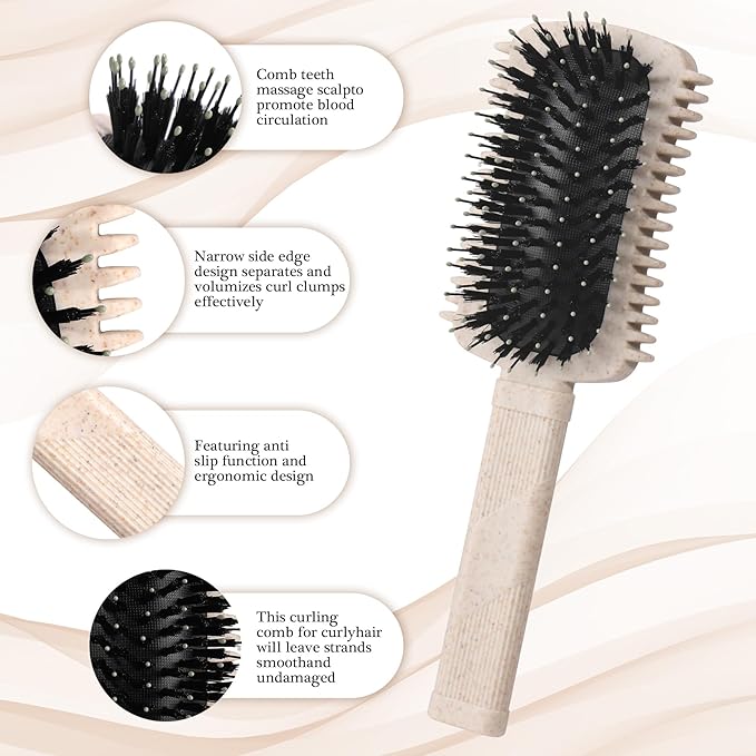 Curly Hair Brush Defining, Volume Curl Defining Brush for Curly Hair, Detangling Shaping and Styling Women's Curls to Reduce Pulling (Beige 1PC)