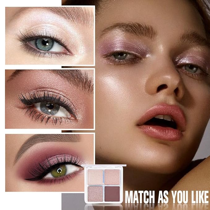 4 Colors Champagne Rose Gold Lavender Deep Brown Eye Shadow Palette Makeup, Neutral Matte Shimmer Eyeshadow Palette for Women Highly Pigmented Waterproof, paleta de sombras de ojos, Vegan&Cruelty-free