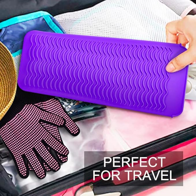 IKOCO Heat Gloves for Hair Styling, 2Pcs Heat Resistant Gloves with Silicone Mat Pouch for Curling Iron, Flat Iron, Straightener, Hot Hair Tools