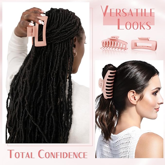 TOCESS 8 PCS Claw Clips in Black & Pink, Non-Slip Matte Finish 4.33 In Square Hair Claw for Thick Thin Curly Hair Women & girls, Jumbo Clamps with Big Open Design, Ideal for Travel, Yoga, or Daily Use