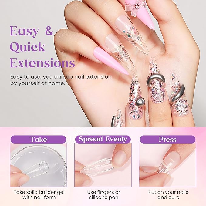 MIZHSE Solid Builder Gel for Nails, 60g Large Capacity Clear Hard Gel for Nails 3D Sculpting Gels Non-Sticky Hand Carving U V/LED Extension Gels with 3D Mold Nail Art Salon Home DIY