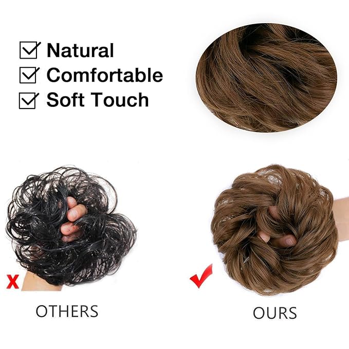 MORICA 1PCS Messy Hair Bun Hair Scrunchies Extension Curly Wavy Messy Bun Hair Synthetic Chignon Hairpieces for Women (Lightest Ash Blonde## 10#)