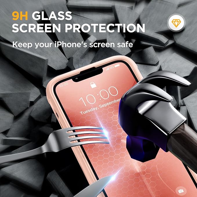 Miracase Magnetic Glass for iPhone 13 Pro Case,Compatible with MagSafe,Full-Body Bumper with Shockproof Military-Grade,Built-in 9H Tempered Glass Screen Protector for iPhone 13 Pro,Pink