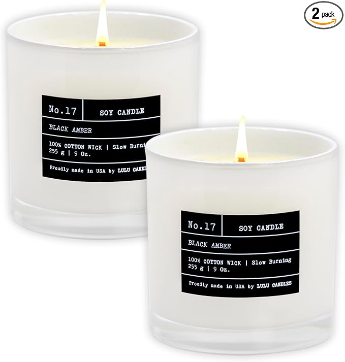 Lulu Candles | Black Amber | Luxury Scented Soy Jar Candle | Hand Poured in The USA | Highly Scented & Long Lasting (9 Oz. 2 Pack)