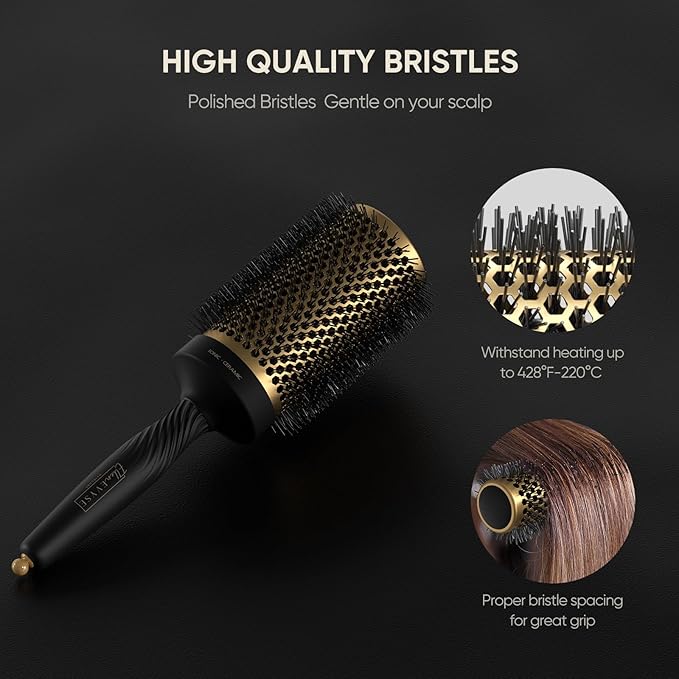 2 in 1 Ceramic Round Brush for Blow Drying,Ceramic Barrel for Hair Styling, Anti-static Bristles, Enhance Texture Volume, for Women & Men,with 4 Hair Clips (2.1 Inch&1.3 Inch)
