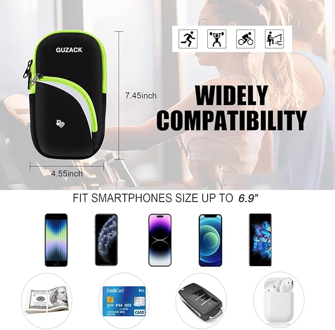 Armband Cell Phone Holder for Running Workout Exercise Sports Phone Arm Bands Pouch Bag, Running Armband for iPhone16 15 14 13 12 11 Pro Max XS XR X Plus Samsung Galaxy Up to 6.9"