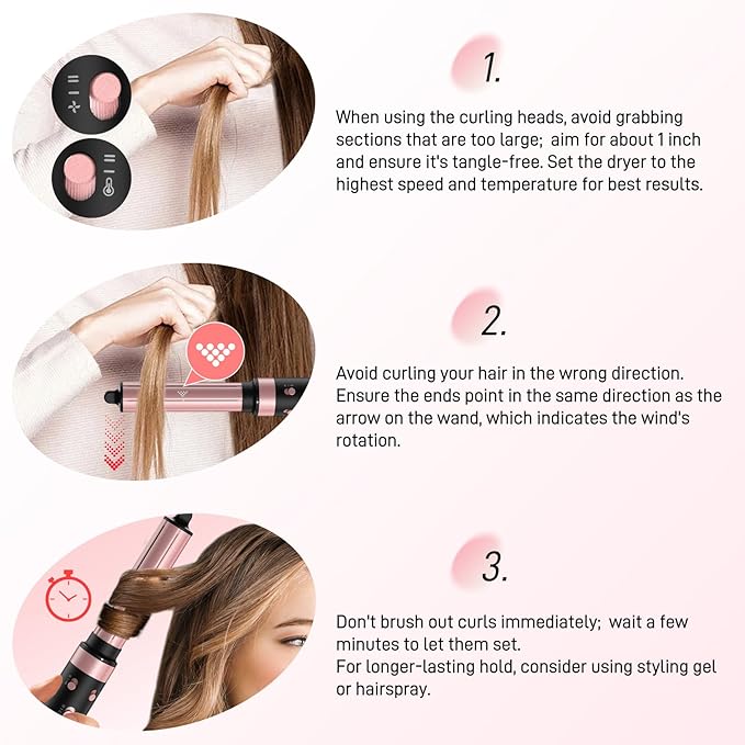 3 in 1 Air Styler with High-Speed Hair Dryer & Air Wrap Curler for Curling, Negative Ions Frizz-Free Styling Drying, No Heat Damage, Fit for All Hair Types Hot Hair Styler with Travel Case