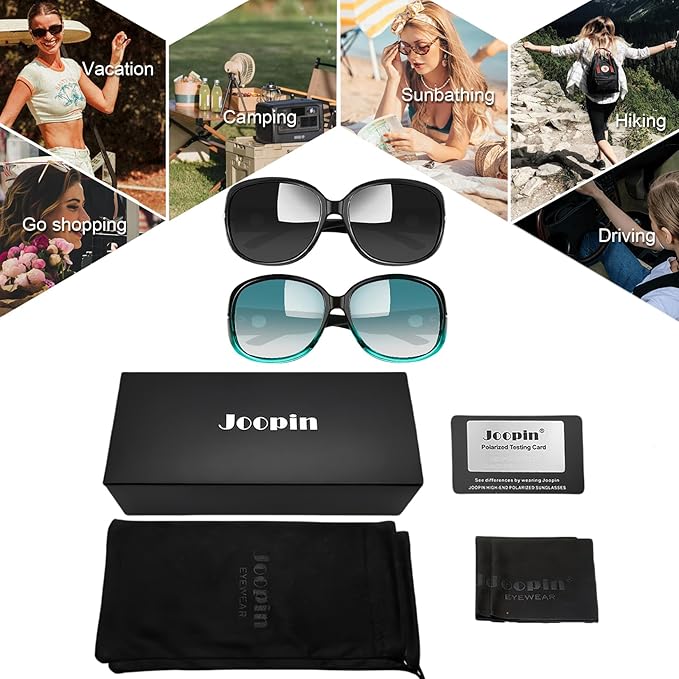 Joopin Big Womens Sunglasses Polarized Trendy Sun Glasses Large Rectangle UV Protection Rhinestone Sunnies