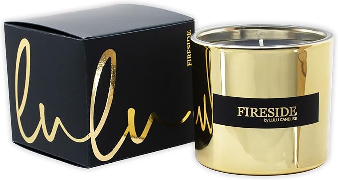 Lulu Candles | Fireside - Firewood & Oud | Large Scented Soy Jar Candle | Hand Poured in The USA | Highly Scented & Long Lasting (11 Oz. Gold Jar)
