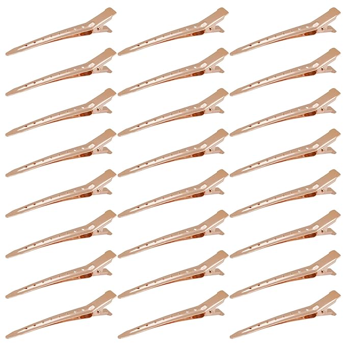 24 Packs Duck Bill Clips, Bantoye 3.35 Inches Rustproof Metal Alligator Curl Clips with Holes for Hair Styling, Hair Coloring, Rose Gold