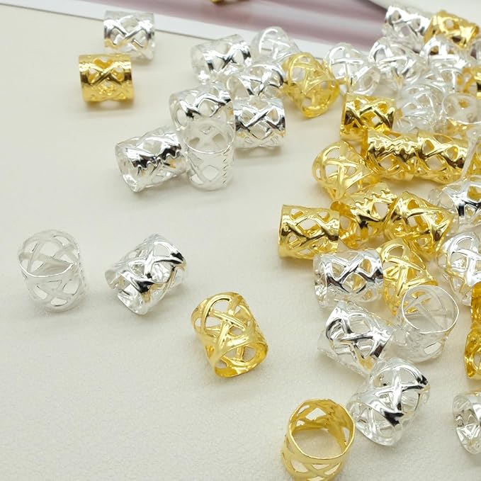 100pcs Gold and Silver Dreadlock Accessories Hair Cuffs for Braids Loc Jewelry Rings Adjustable Hair Beads for Women and Girls