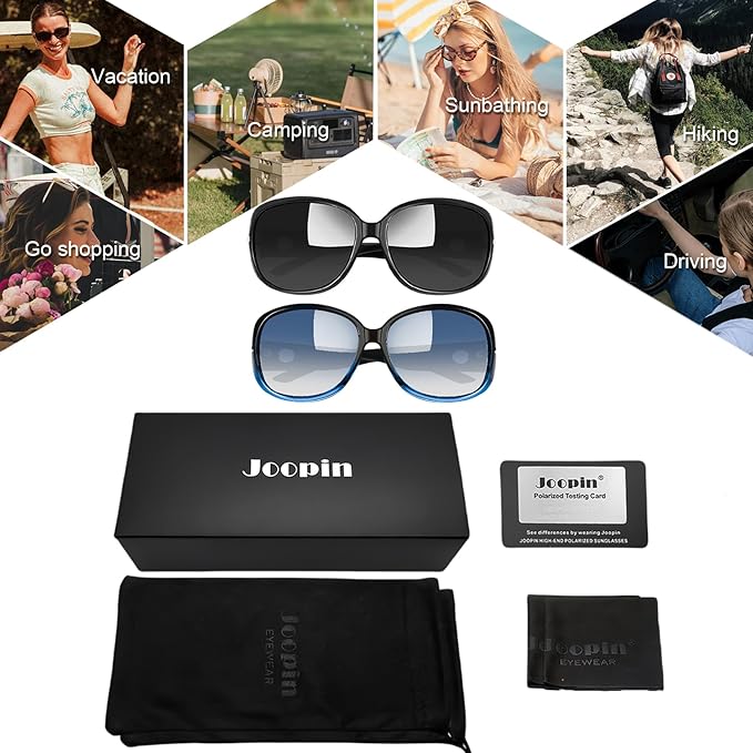 Joopin Big Womens Sunglasses Polarized Trendy Sun Glasses Large Rectangle UV Protection Rhinestone Sunnies